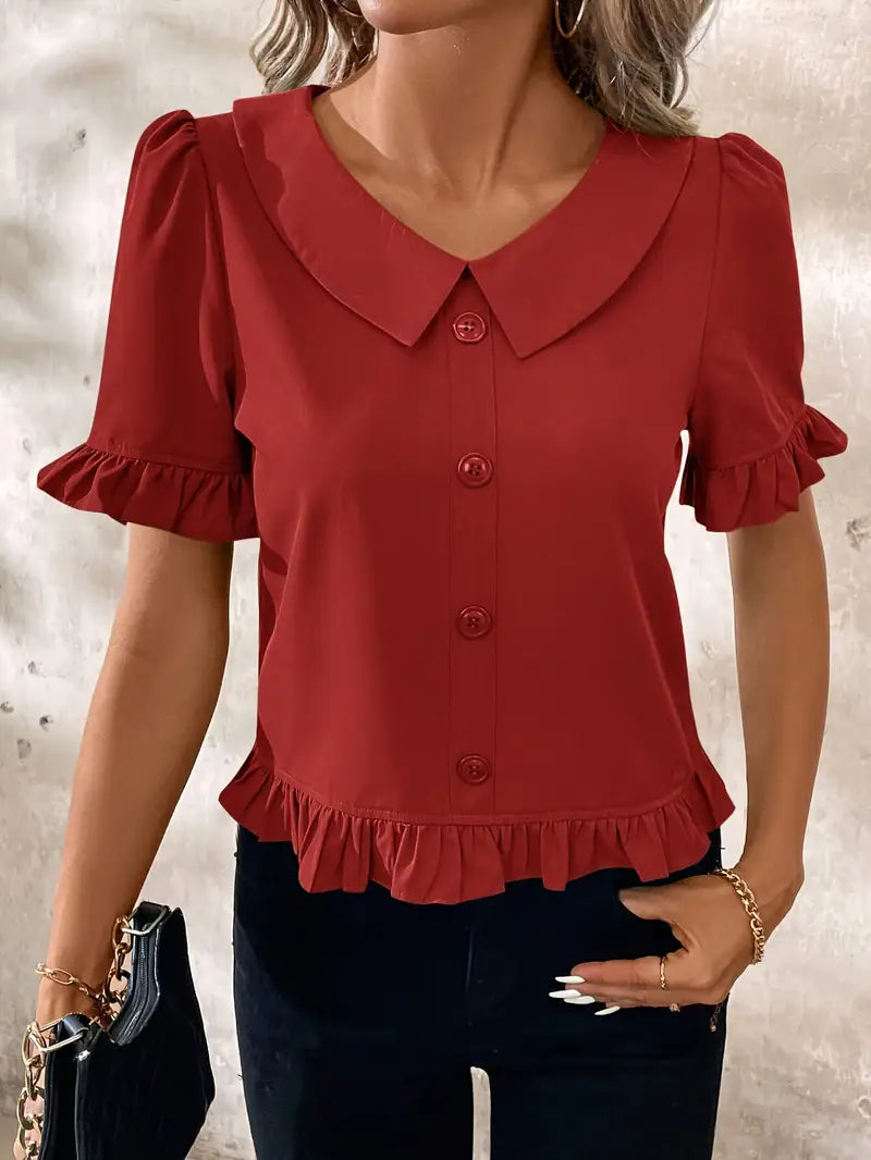 Eva | Elegant blus med volangdetaljer – 2+1 gratis
