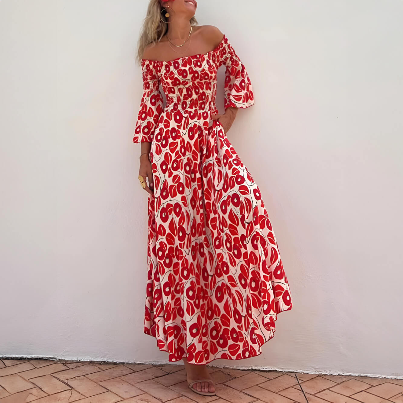 Sara | Off-shoulder maxiklänning med somrig känsla