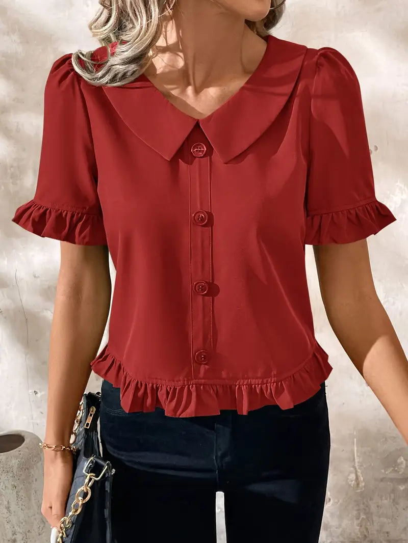 Eva | Elegant blus med volangdetaljer – 2+1 gratis