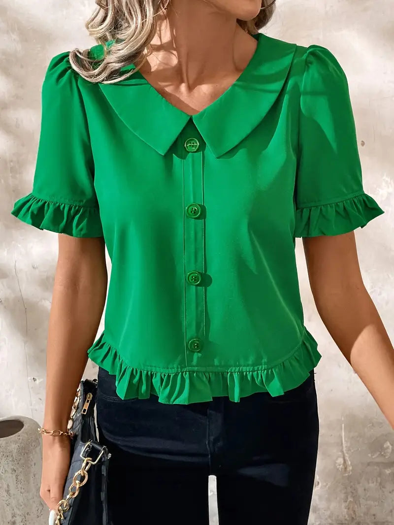 Eva | Elegant blus med volangdetaljer – 2+1 gratis