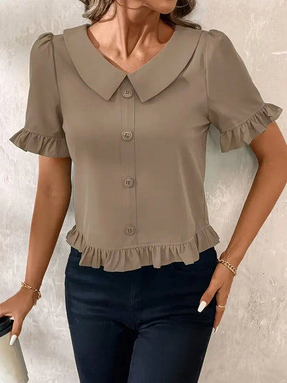 Eva | Elegant blus med volangdetaljer – 2+1 gratis