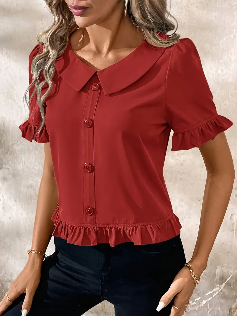 Eva | Elegant blus med volangdetaljer – 2+1 gratis