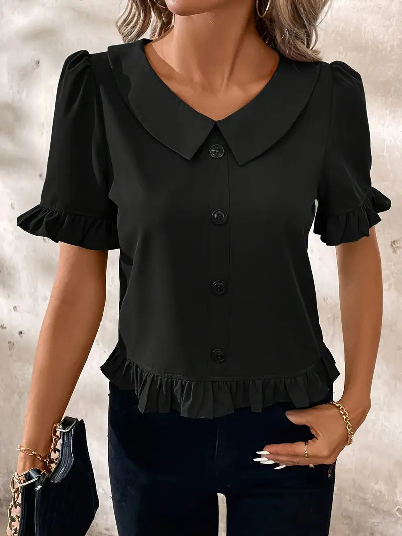 Eva | Elegant blus med volangdetaljer – 2+1 gratis