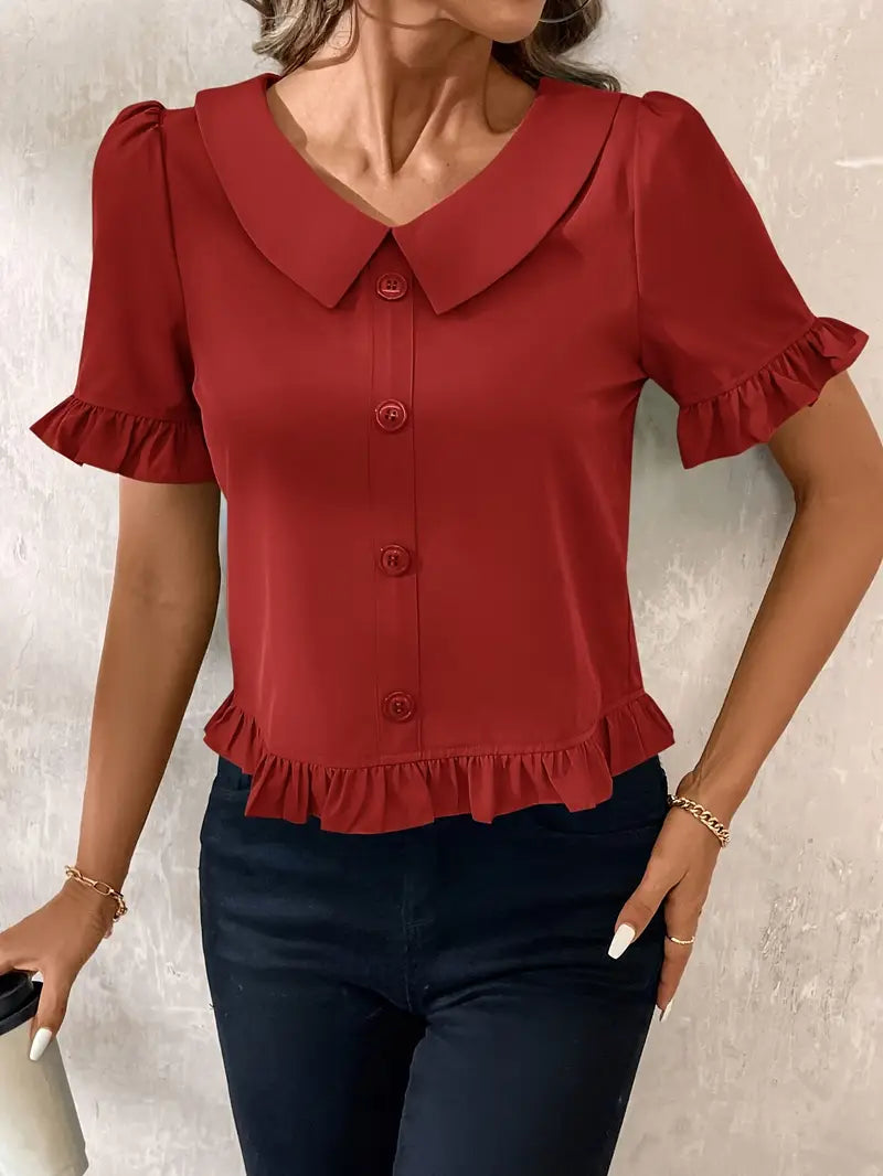 Eva | Elegant blus med volangdetaljer – 2+1 gratis