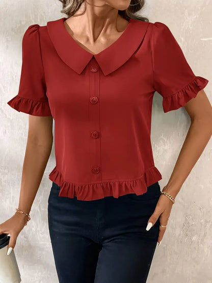 Eva | Elegant blus med volangdetaljer – 2+1 gratis