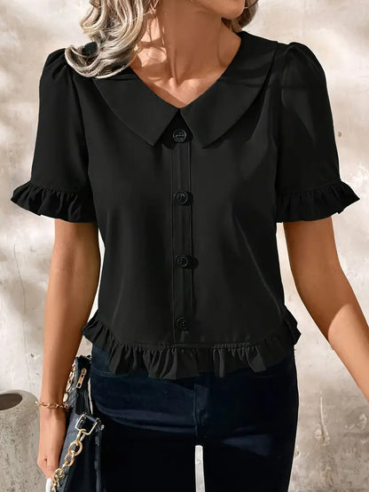 Eva | Elegant blus med volangdetaljer – 2+1 gratis