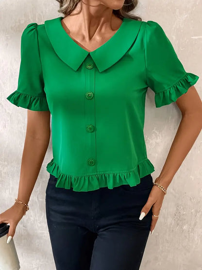 Eva | Elegant blus med volangdetaljer – 2+1 gratis